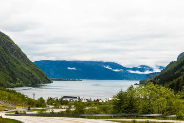Route panoramique le long d'un fjord norvégien lors d'un road trip